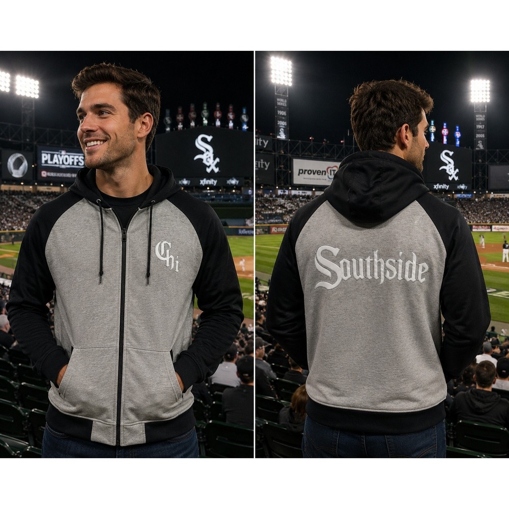 Chicago White Sox Southside Full Zip Hoodie Grey Black XL Genuine Merchandise